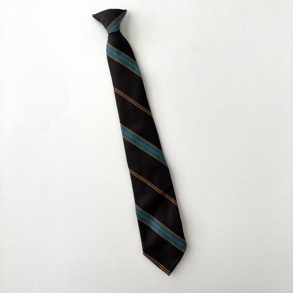 Vintage Snapper Snap On Necktie - Stripes - Brown Teal Gold - Picture 7 of 7